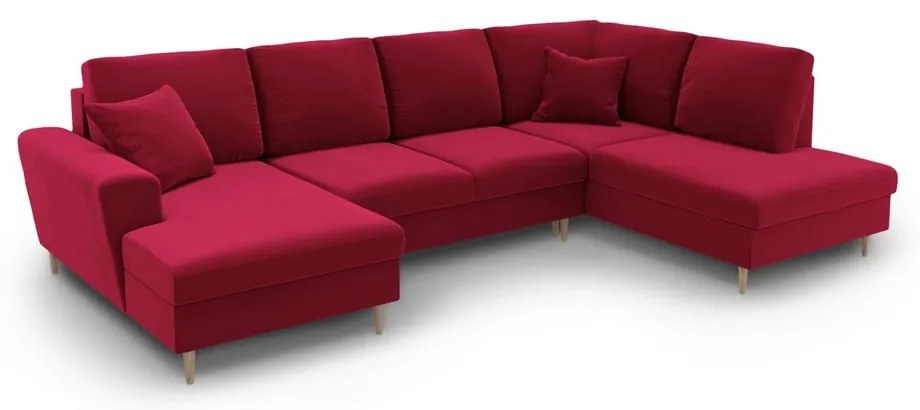 Червен кадифен разтегателен ъглов диван с място за съхранение (десен ъгъл/U форма) Kyoto – Cosmopolitan Design
