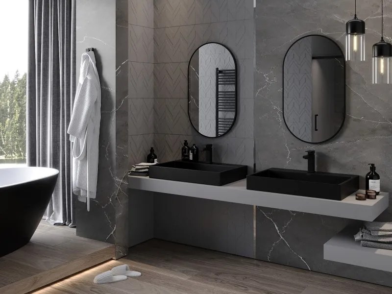 Mexen Loft овално огледало за баня 85 x 50 см, черна рамка - 9851-085-050-000-70