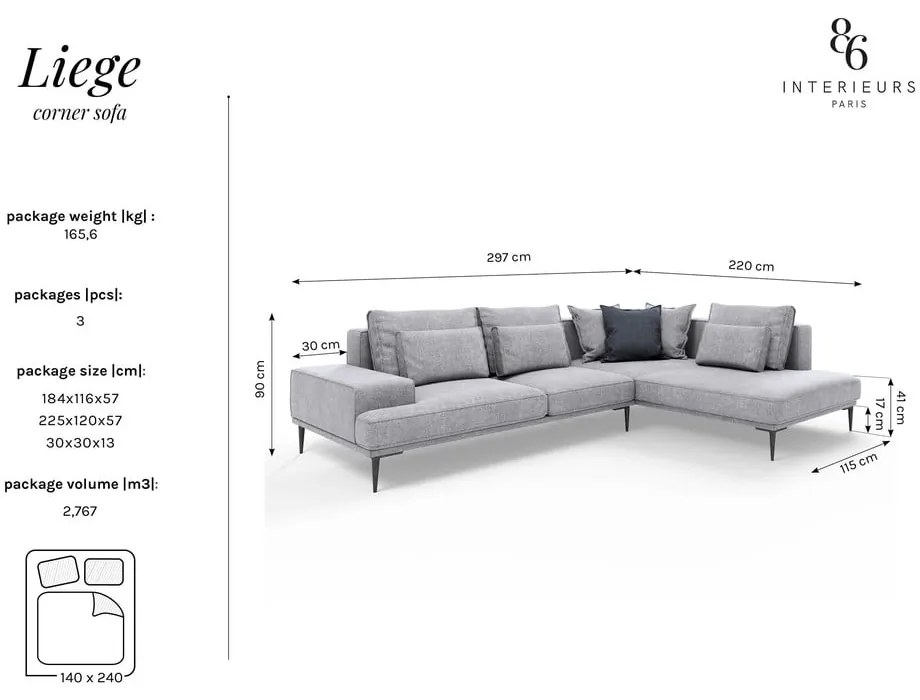 Розов ъглов разтегателен диван , десен ъгъл Liege - Interieurs 86