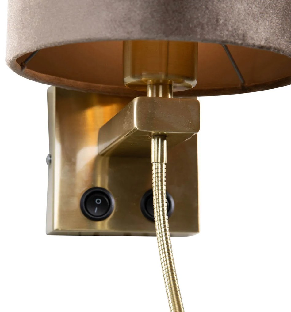 Wandlamp brons met velours kap taupe 18cm - Brescia Combi