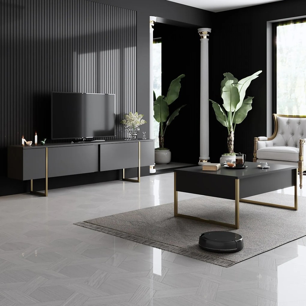 ТВ шкаф Luxe, цвят Антрацит Златен