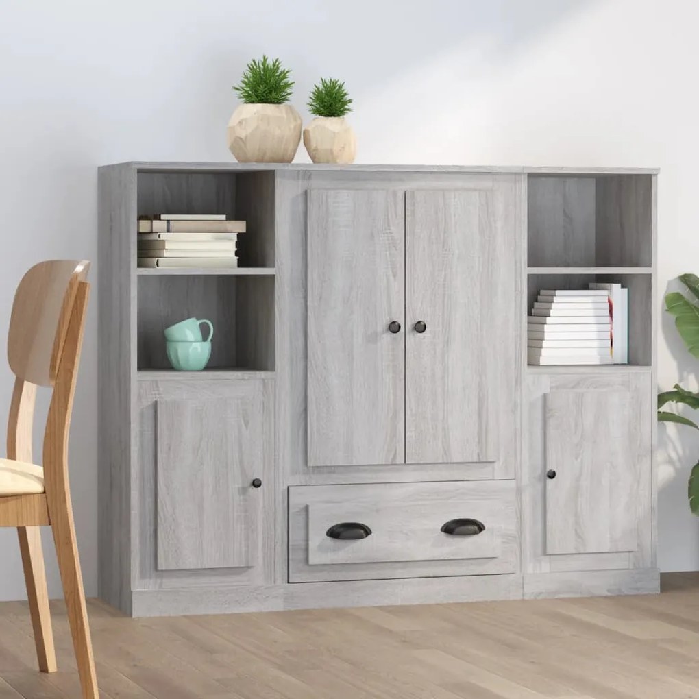3185325 vidaXL Високи шкафове, 3 бр, сив сонома, инженерно дърво