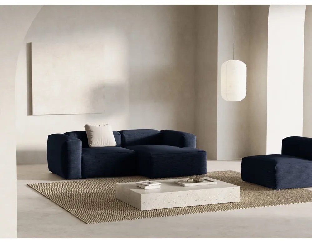 Тъмносин ъглов диван от рипсено кадифе (десен ъгъл) Bergano – Cosmopolitan Design