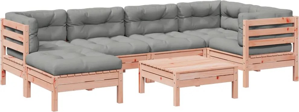 3299539 vidaXL Градински комплект с възглавници, 7 части, дугласка ела масив