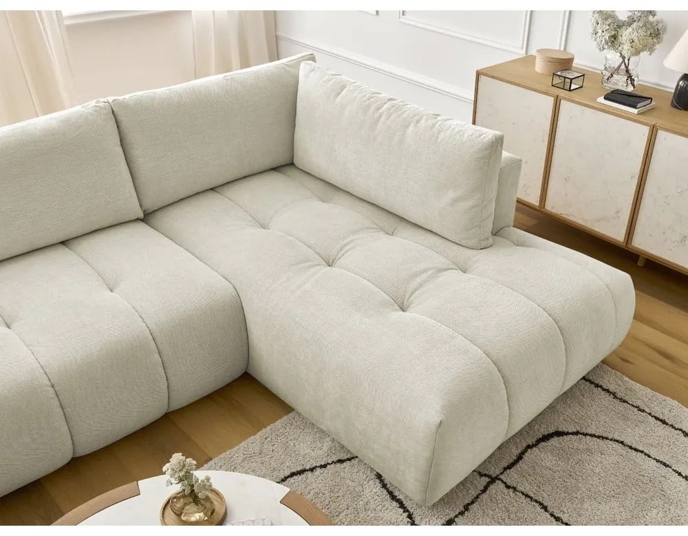 Бежов сгъваем/с място за съхранение ъглов диван (десен ъгъл/U форма) Fuji – Bobochic Paris