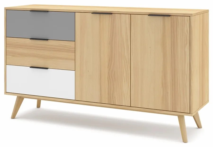 Нисък скрин с дъбов декор в естествен цвят 140x81 cm Elfa - Marckeric