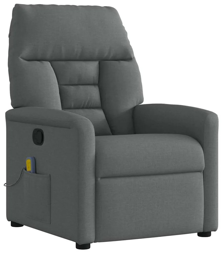 4015553 vidaXL Масажен фотьойл с регулируема облегалка, тъмносив, плат