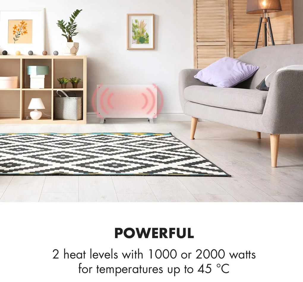 Klarstein Bornholm Curved Smart, конвекционен нагревател, 2000 W, регулиране с приложение, бял