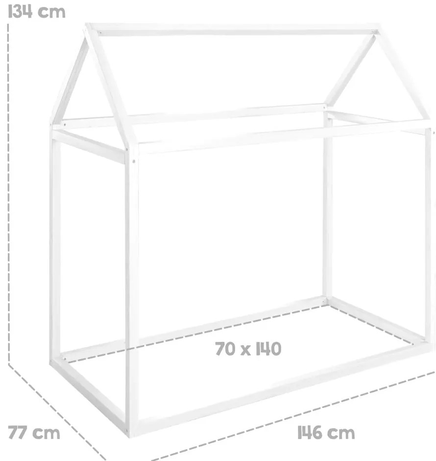 Бяло къща детско легло 70x140 cm от масивен бор с включен матрак/без ламелно дъно House Bed – Roba