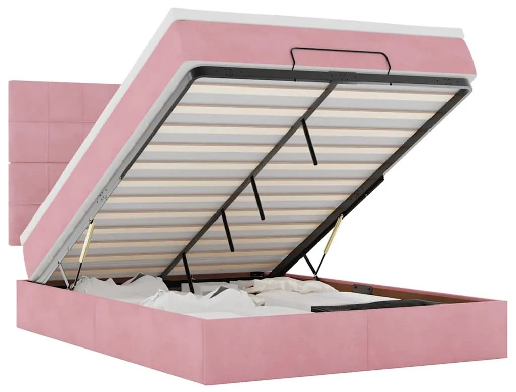 3314323 vidaXL Османска легло с матраци и LED, розово, 140x190 см, кадифе