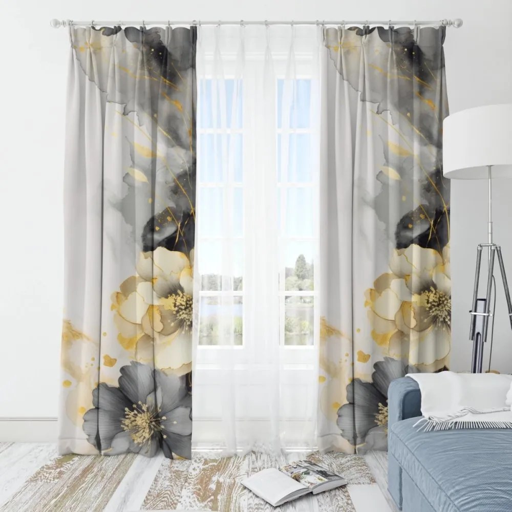 Елегантна завеса с флорален десен в сиви нюанси