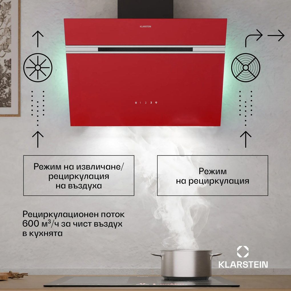 Klarstein Alina абсорбатор, 60 см, 600 м³/ч, Тих, ЕЕК А