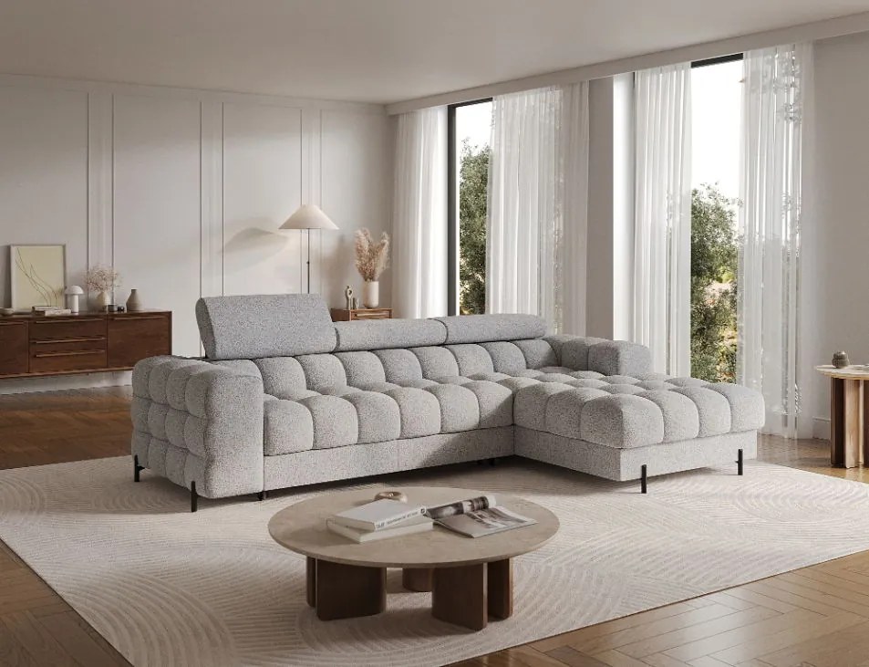 Ъглов диван Freyia-Светлосив-Десен