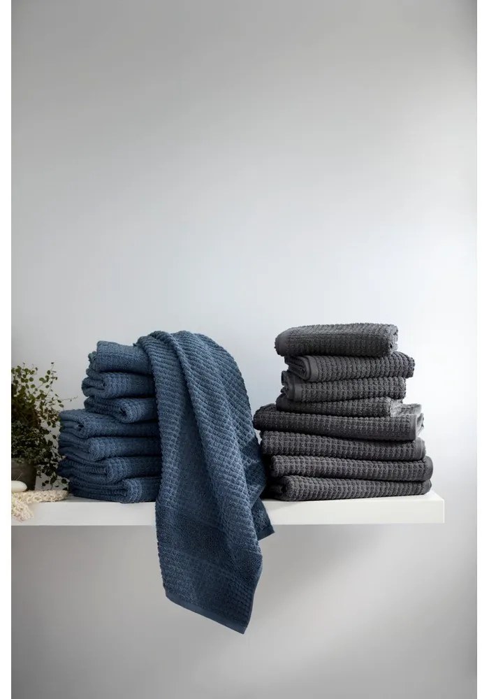 Тъмносива кърпа от органичен памук от тери 50x100 cm Check – JUNA