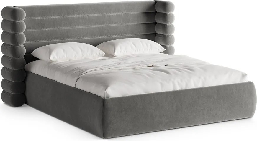 Сиво тапицирано двойно легло с място за съхранение и включена подматрачна рамка 160x200 cm Mount – Micadoni