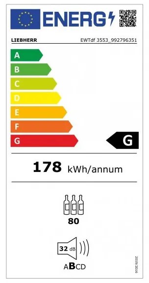 Виноохладител за вграждане Liebherr EWTdf 3553, 254 л, Меко затваряне, LED, Сив