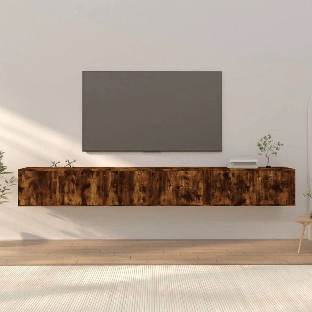 3188379 vidaXL ТВ шкафове със стенен монтаж, 3 бр, опушен дъб, 100x34,5x40 см