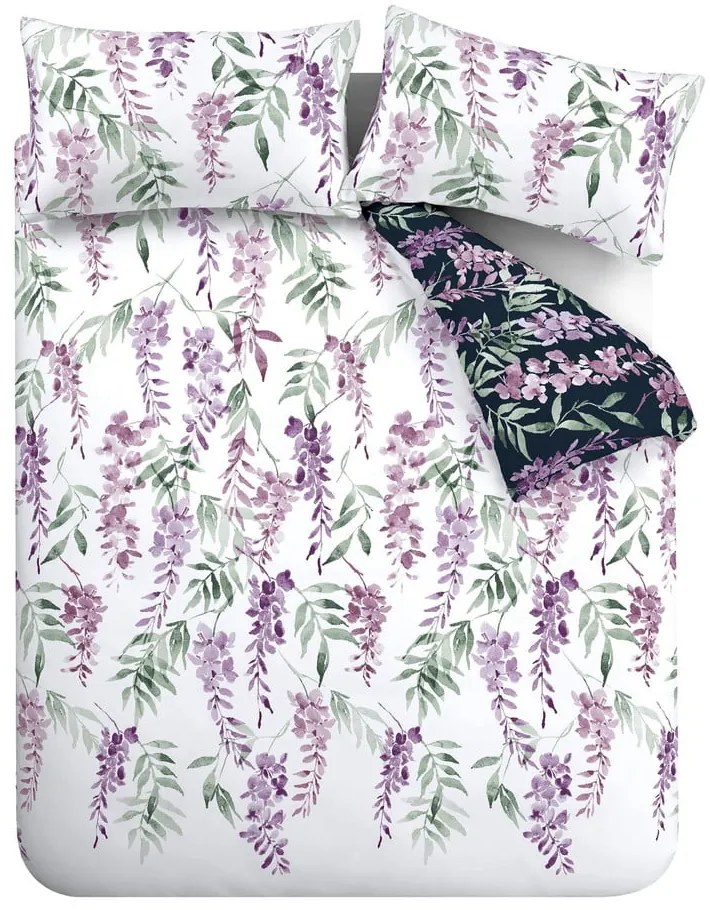 Бяло и лилаво спално бельо за двойно легло 200x200 cm Wisteria - Catherine Lansfield