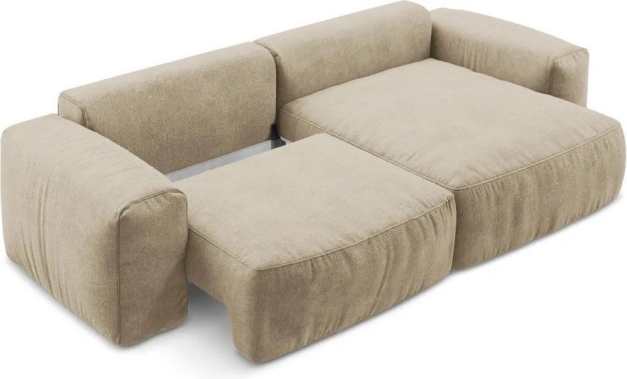 Светлокафяв шенилов сгъваем ъглов диван (десен ъгъл) Kuki – Makamii