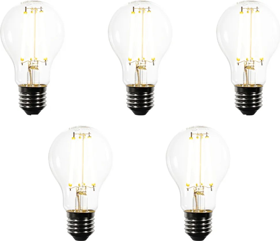 Комплект от 5 E27 димируеми LED крушки A60 Прозрачни 7.2W 1521lm 3000K