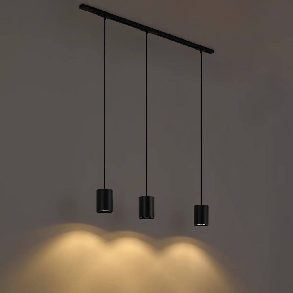 Модерна релсова осветителна система с 3 висящи лампи черна 1-фазна - Iconic Holt