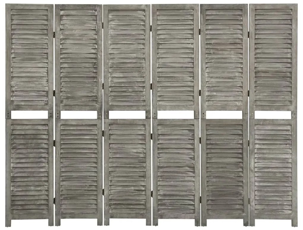 338577 vidaXL Параван за стая, 6 панела, сив, 214x166 cм, дървен масив