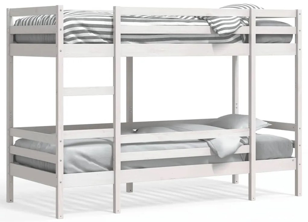 3284225 vidaXL Двуетажно легло, бяло, 75x190 см, борово дърво масив