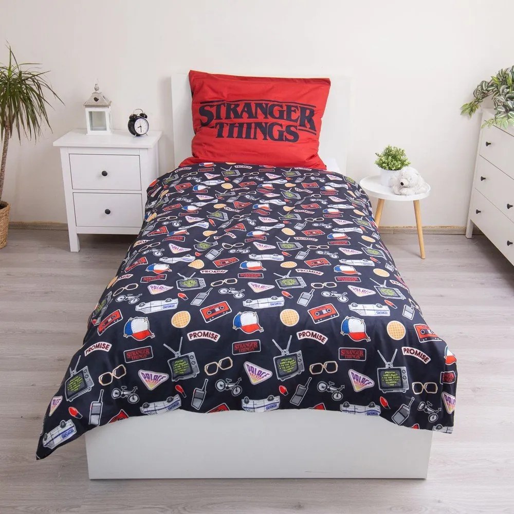 Единично памучно детско спално бельо 140x200 cm Stranger Things "Upside Down" – Jerry Fabrics