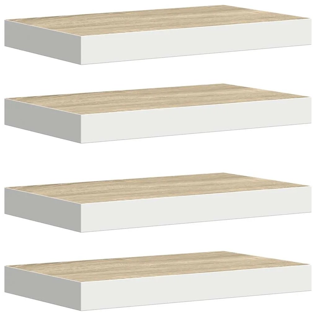 326572 vidaXL Окачени стенни рафтове, 4 бр, дъб и бял, 40x23x3,8 см, МДФ