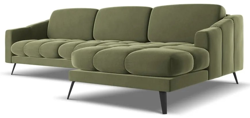 Зелен кадифен ъглов диван (десен ъгъл) Nalu – Makamii