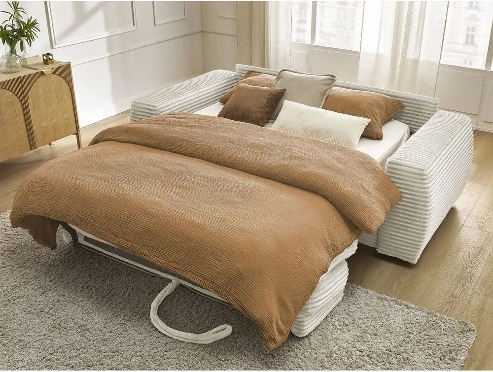 Бежов диван за ежедневно спане/сгъваем от рипсено кадифе 240 cm Hugo – Bobochic Paris