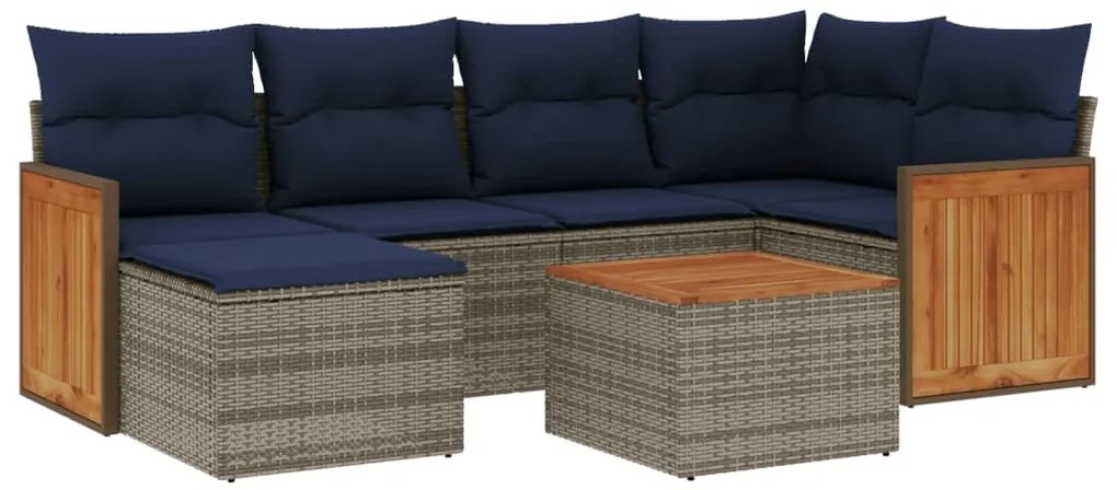 3260269 vidaXL Градински диван с възглавници, 7 части, полиратан, сив