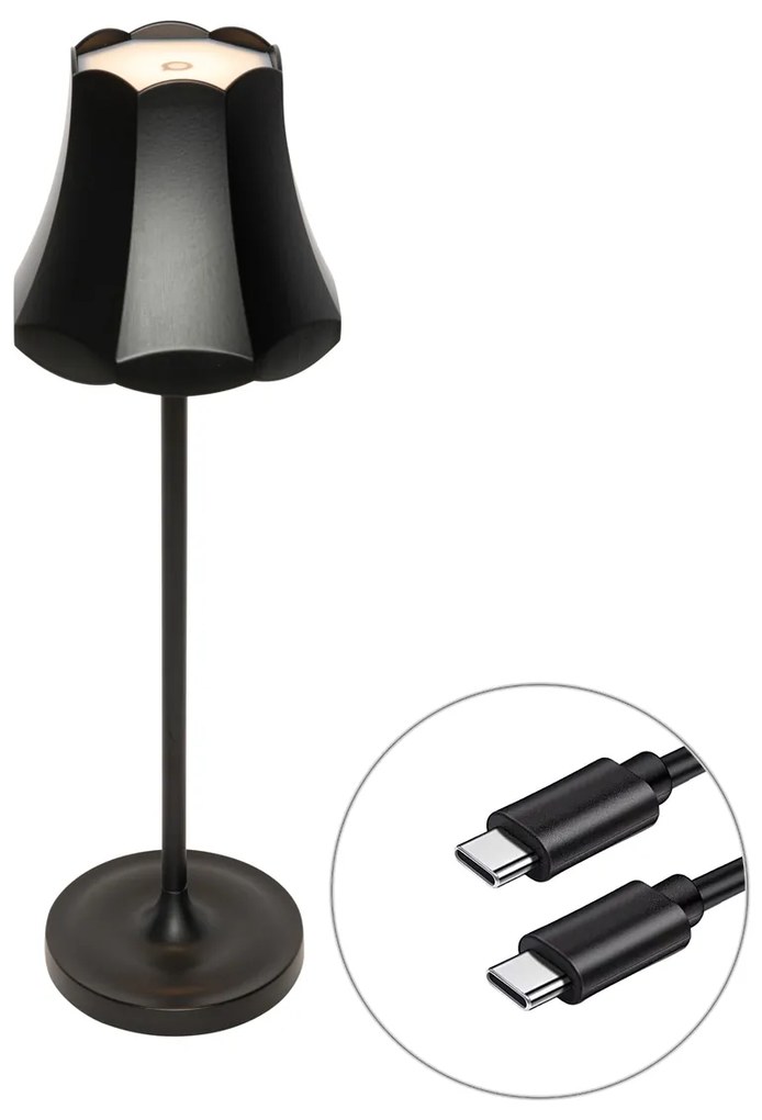 Ретро настолна лампа черна акумулаторна IP44 - Granny