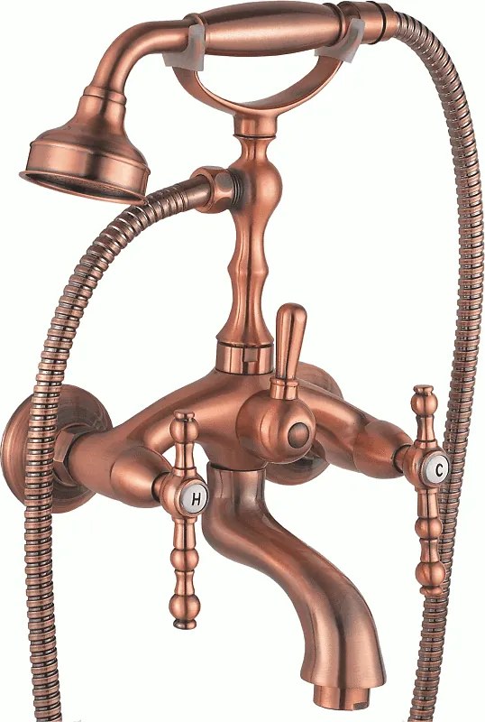 Стенен смесител за вана и душ Сайлор ICF 6008853C, неръждаема стомана, бронз, с душ, държач и шлаух, 17.5x30см