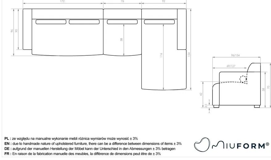 Бял ъглов диван (десен ъгъл) Flex Felix – Miuform
