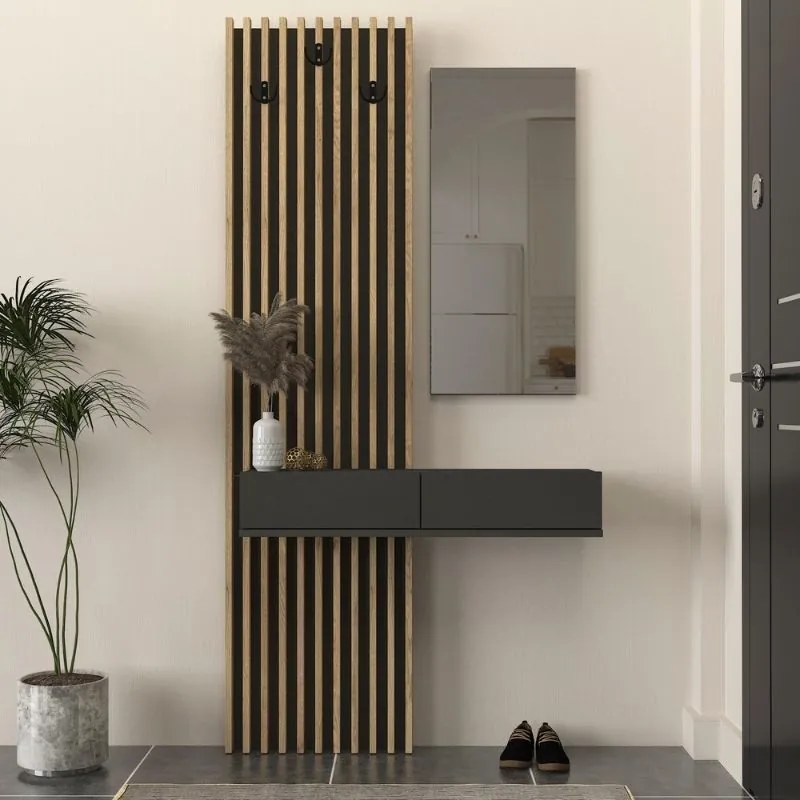 Закачалка Elois TopMebel от меламин в антрацит - цвят сепет дъб 96.6x26.8x195.5cm