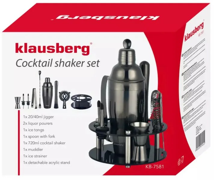 Комплект шейкър с аксесоари Klausberg KB 7581, 10 бр, Стойка, 720 мл, Графит