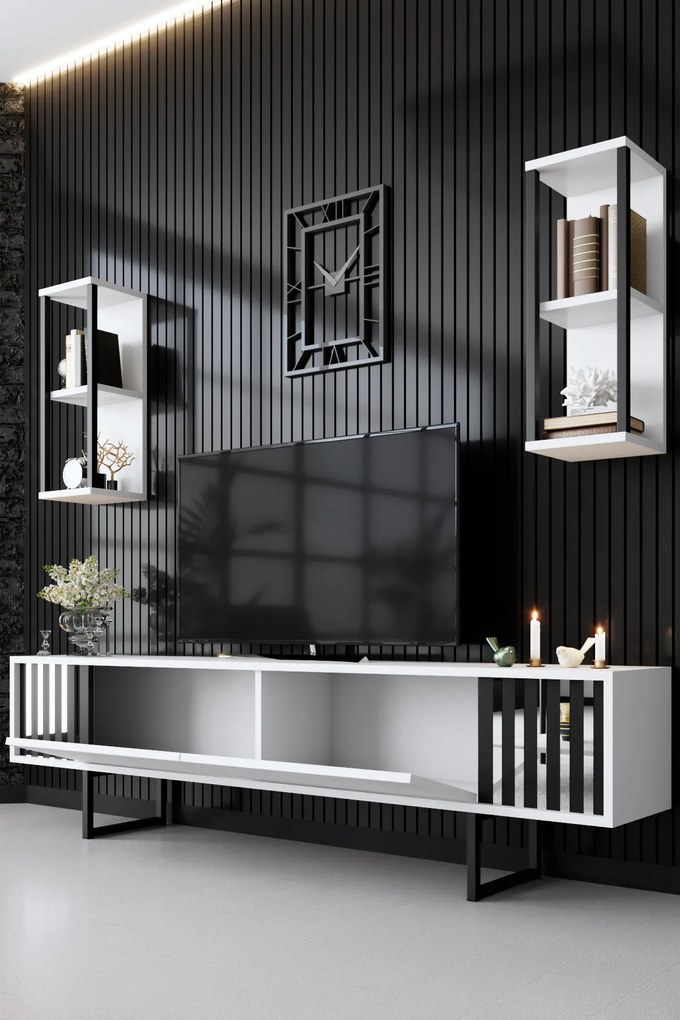 ТВ шкаф Chrome, цвят Бял Черен