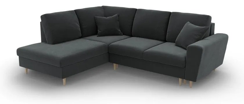 Тъмносив кадифен разтегателен ъглов диван с място за съхранение (ляв ъгъл/L форма) Kyoto – Cosmopolitan Design