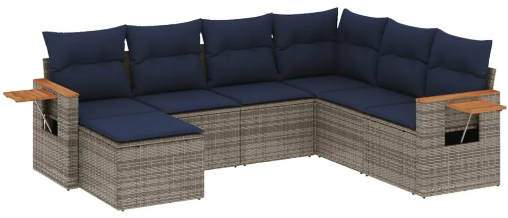 3227048 vidaXL Градински диван с възглавници, 7 части, полиратан, сив
