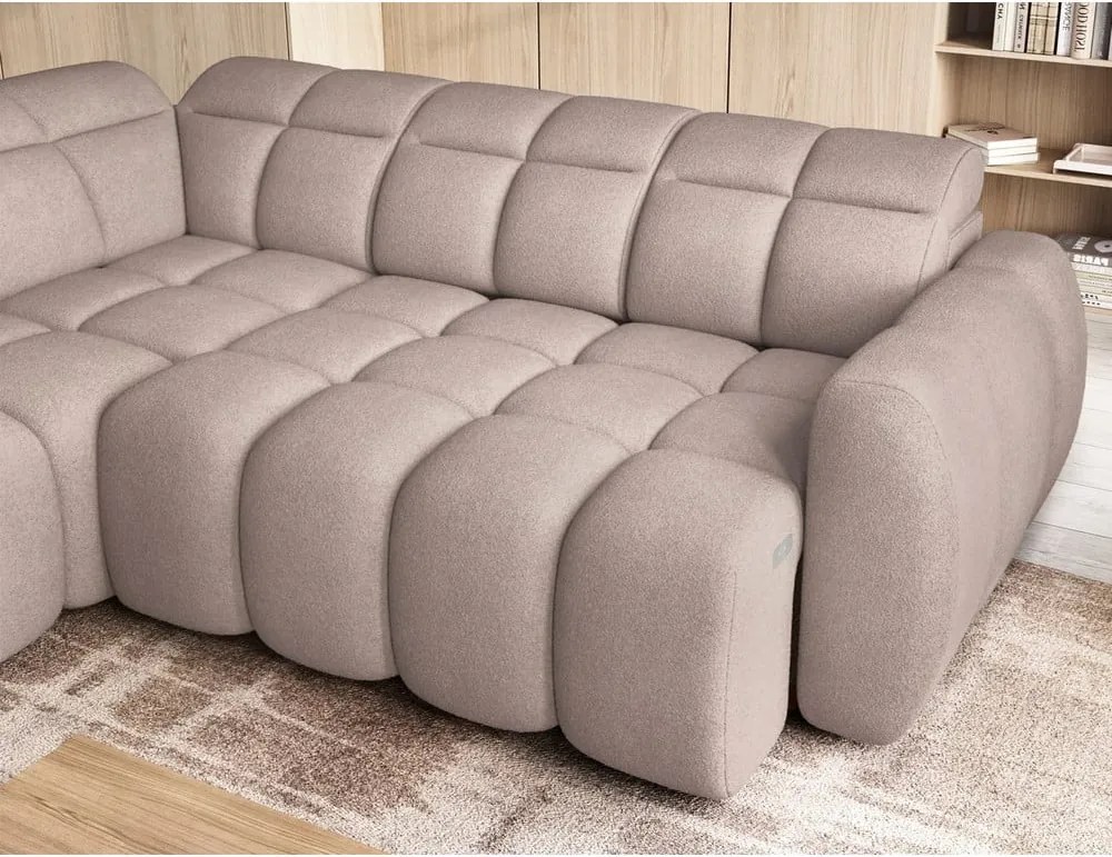 Светлокафяв разтегателен ъглов диван с място за съхранение от букле (ляв ъгъл L форма) Falconn – ELTAP