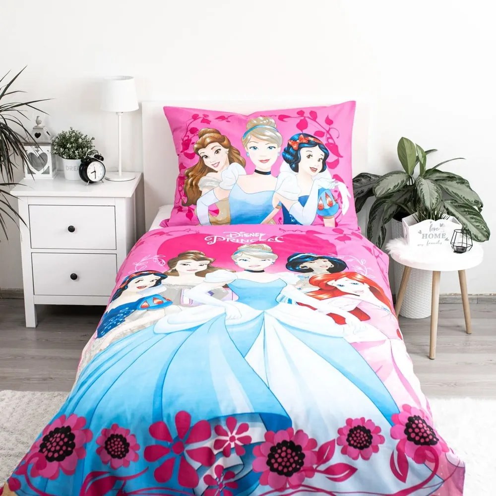 Единично детско памучно спално бельо 140x200 cm Princezny "Heart" – Jerry Fabrics