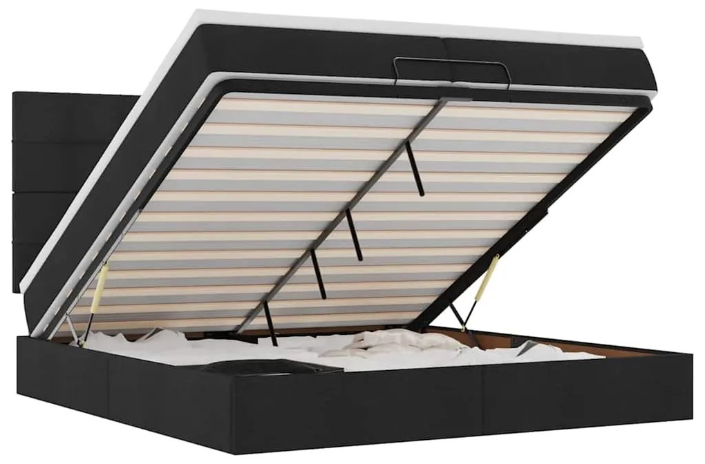 3314033 vidaXL Османска легло с матрак и LED, черно, 200x200 см, плат