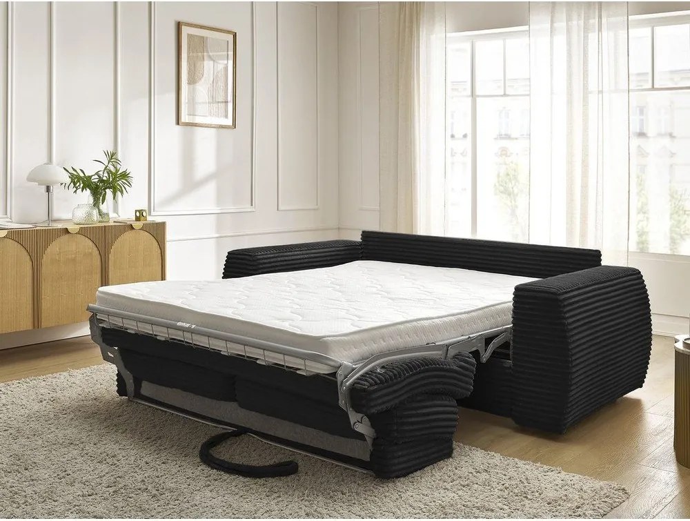 Черен диван за ежедневно спане/сгъваем от рипсено кадифе 220 cm Hugo – Bobochic Paris