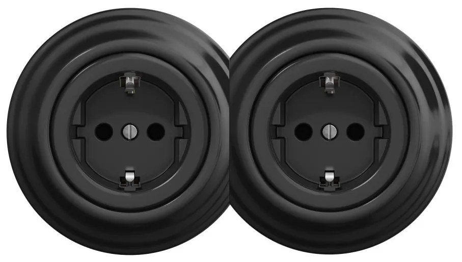 Kliklap - Двойна ретро стенна розетка SCHUKO 230V с рамка, черна