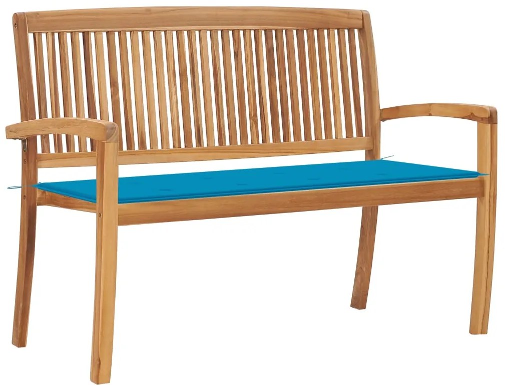 3063283 vidaXL Стифираща градинска пейка с възглавница, 128,5 см, тик масив