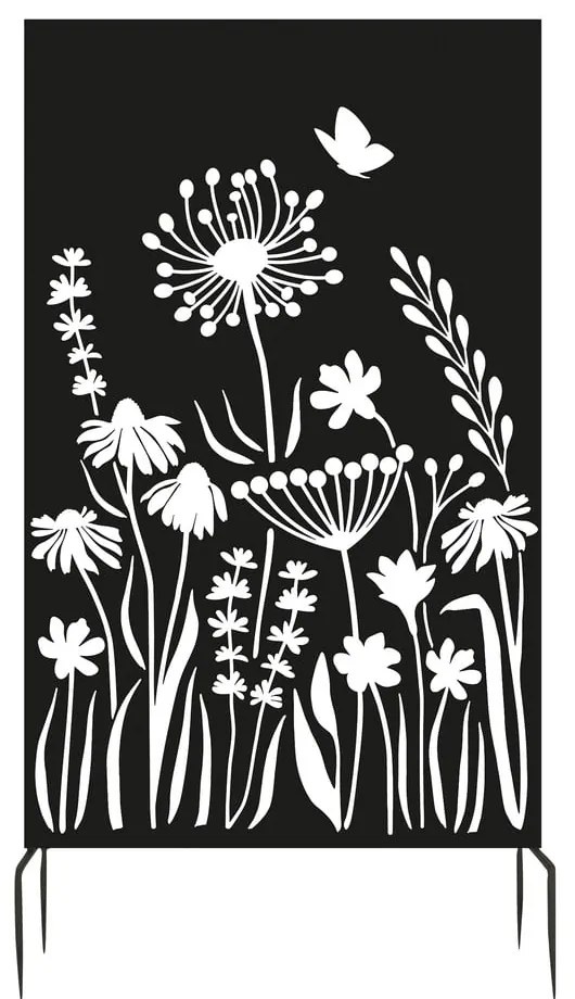 Черен метален балконски параван 100x186 cm Flowers – Esschert Design