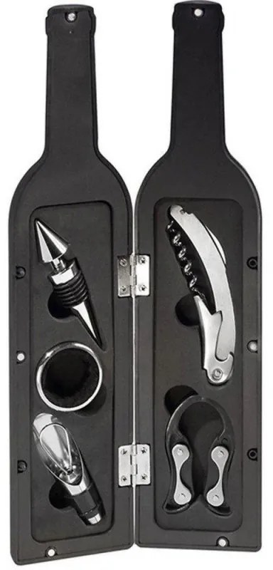 Комплект за вино в кутия Bohman BH-WO-01, 5 части, Тирбушон, Наливник, Тапа, Черен