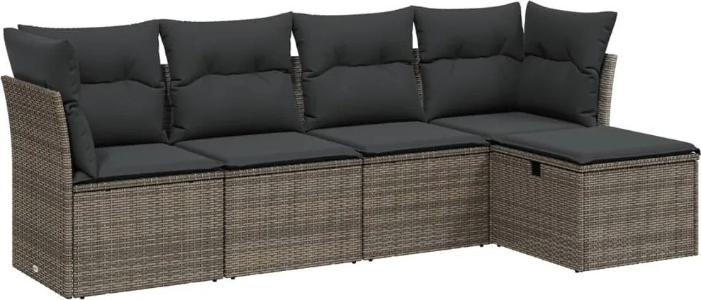 3263136 vidaXL Градински комплект с възглавници, 5 части, сив полиратан