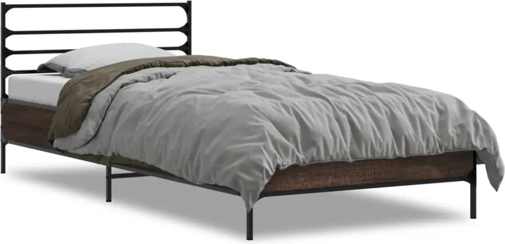 845591 vidaXL Рамка за легло, кафяв дъб, 100x200 см, инженерно дърво и метал